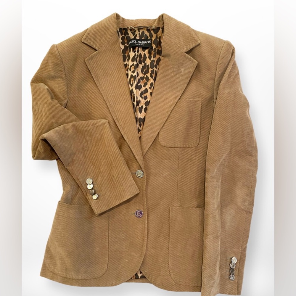 Dolce & Gabbana Camel Cord Blazer with leopard  lining, It 42